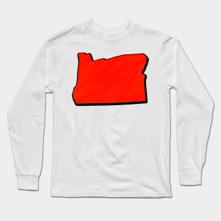 Bright Red Oregon Outline Long Sleeve T-Shirt